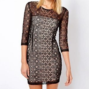 Mango Suit Black Lace Bodycon Dress – Nude Lining, Size Small